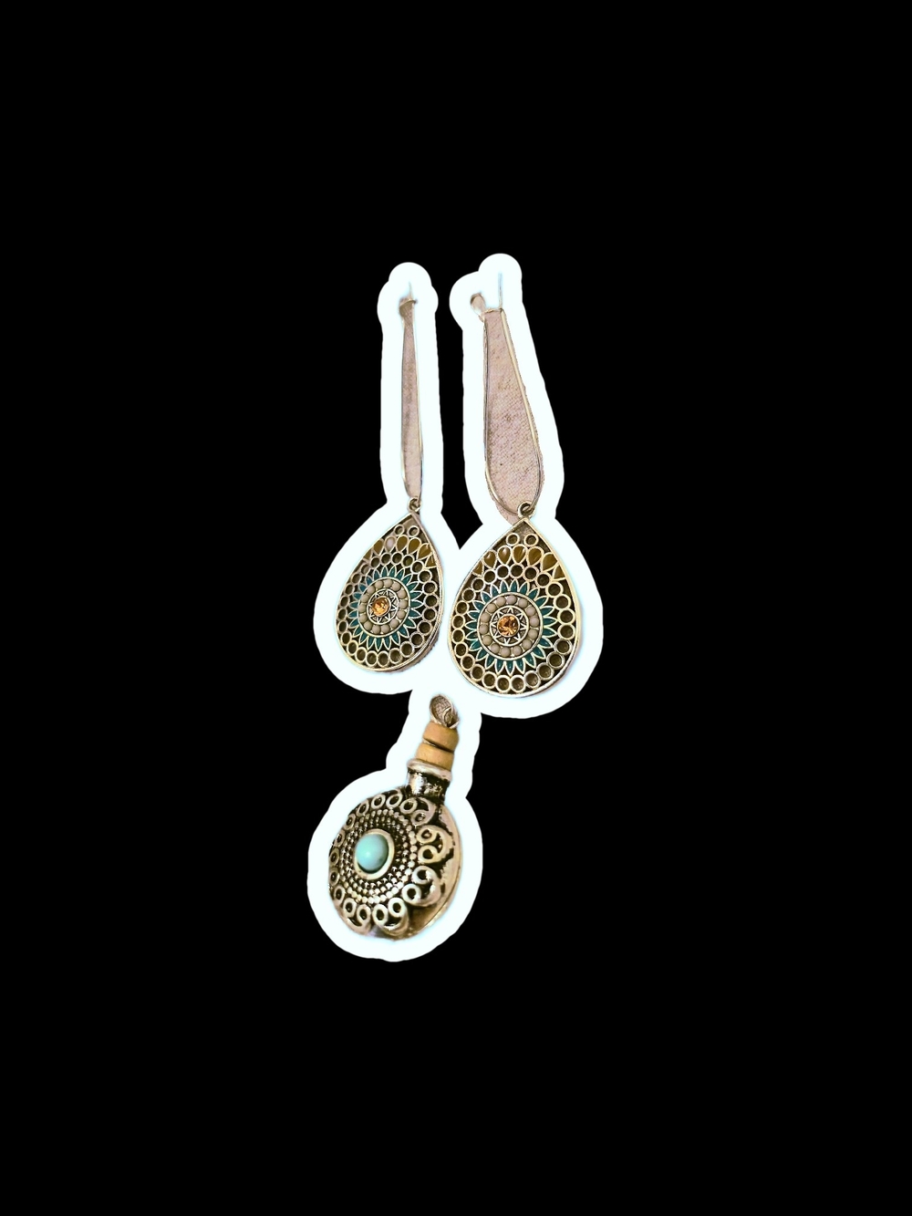 Boho Teardrop Earrings and Pendant Set